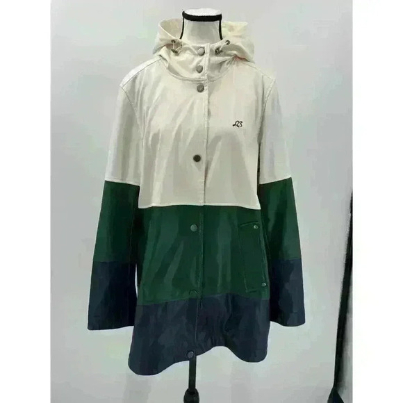 Lucky Brand Varsity Colorblock Rain Coat White, Green & Blue, Women's Size Large - Picture 3 of 9